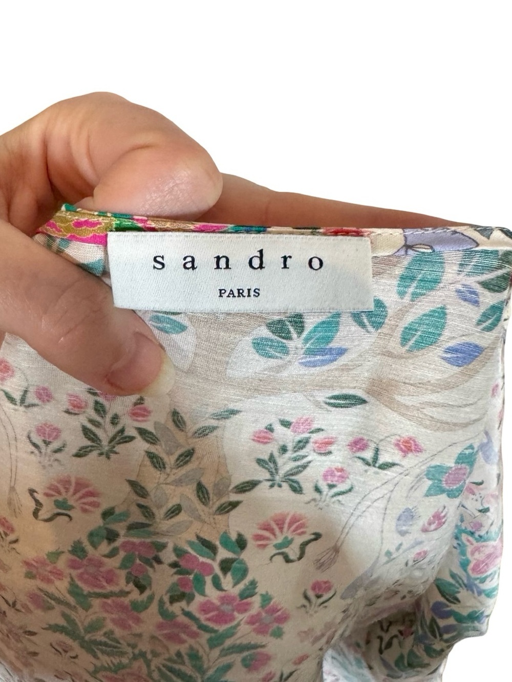 Sandro Iram Cropped Printed Linen and Silk Shantung Tie Top Sz:1/Small - Picture 12 of 16